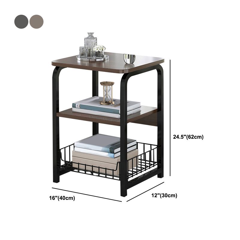 Modern Nightstand with Shelf 12" Wide Metal Night Table with Basket