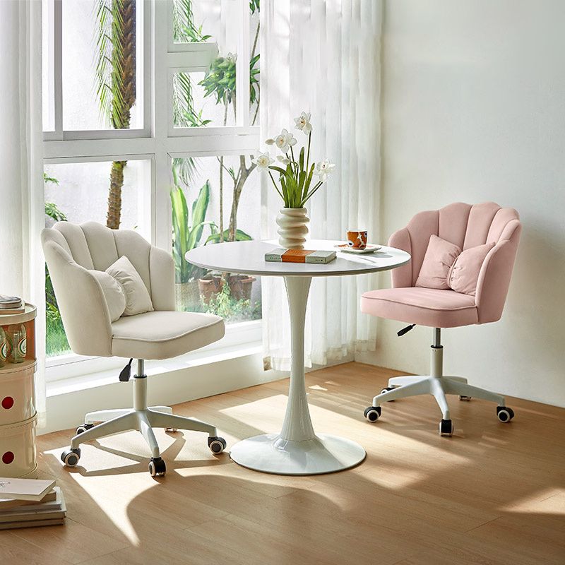 Armless Office Chair White/Pink Desk Chair with Wheels for Living Room