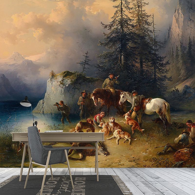 Whole Antique Style Wallpaper Mural White-Brown Friedrich Gauermann Return from the Mountain Pasture Wall Art
