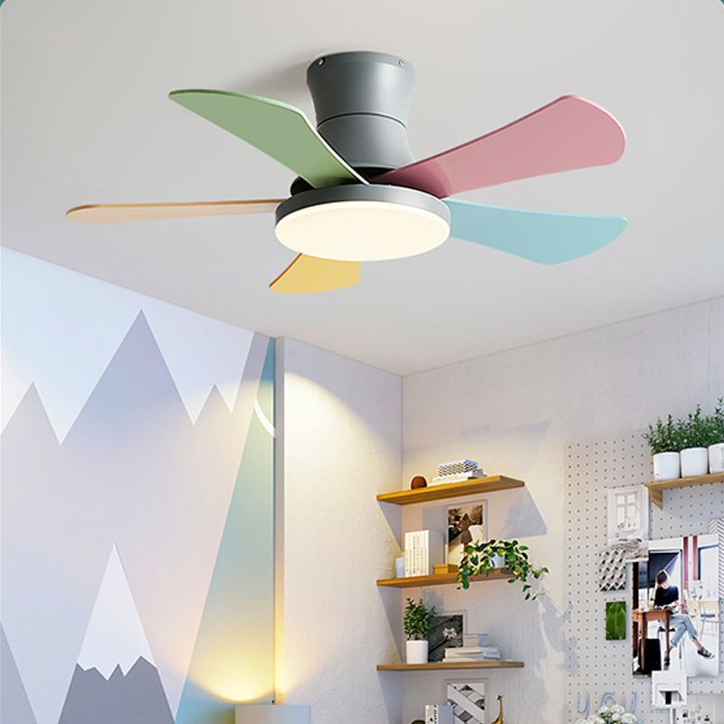Metal Colorful LED Flush Mount Fan Lamp 3 Gears Children Ceiling Fan Light for Living Room
