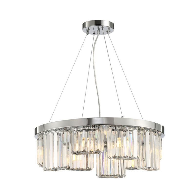 Chrome Cylinder Ceiling Chandelier Simple 10 Lights Rectangular-Cut Crystal Hanging Lamp kit