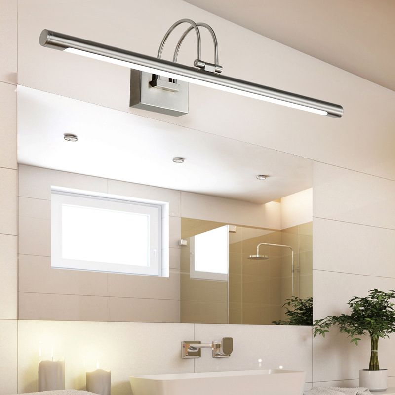 Modern Linear Wall Light Fixture Metal 1 Light LED Mirror Light for Bathroom in Silver