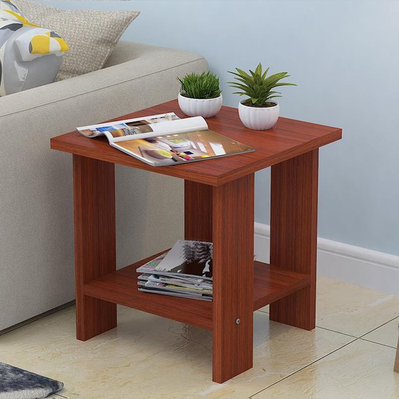 Wood Accent Table Nightstand Open Storage Night Table with 2 Shelves