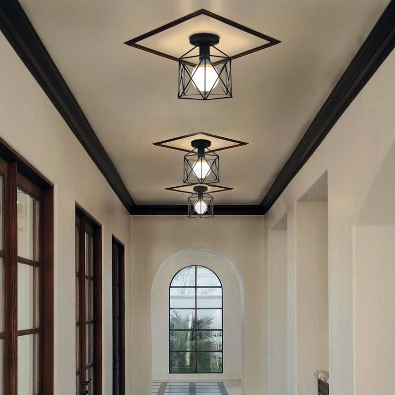 Metal Geometric Shape Flush Mount Lights Modern 1 Light Flush Mount Light Fixture in Black