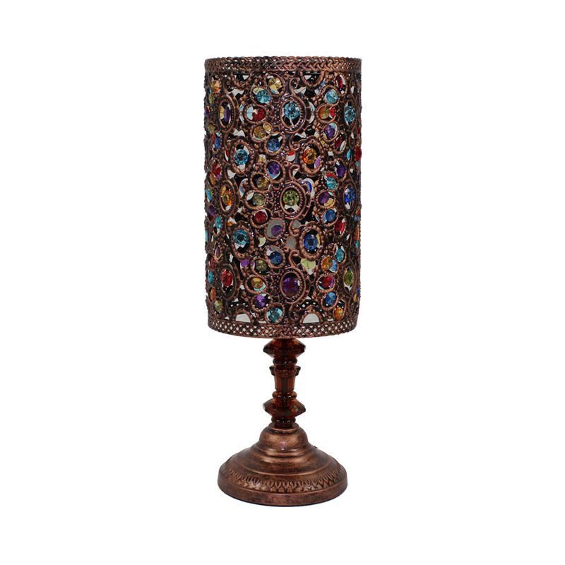 Metal Red/Purple Table Lamp Rectangle/Cylinder 1 Head Art Deco Nightstand Lighting for Dining Room