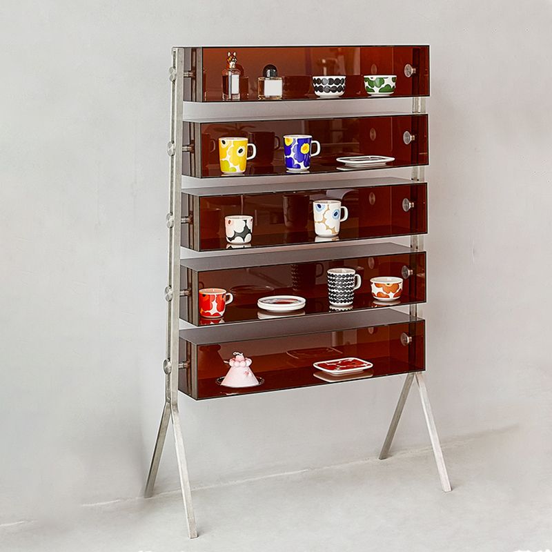 Modern Living Room Display Stand Acrylic Open Storage with Stainless Steel Legs