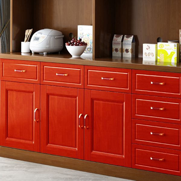 Modern Rubberwood Dining Hutch Glass Doors Hutch Buffet for Living Room