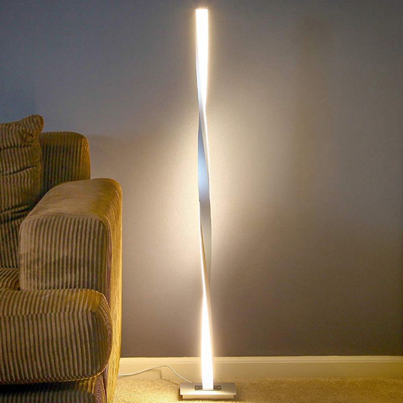 Metallic Spiral Line Floor Reading Lamp Minimalist Black/Silver LED Stand Up Lighting in Warm/White/Natural Light