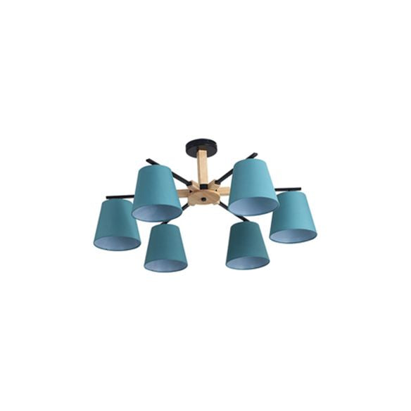 Living Room Tapered Shade Chandelier Lighting Fabric 3/6 Heads Modern Wood Ceiling Pendant Light