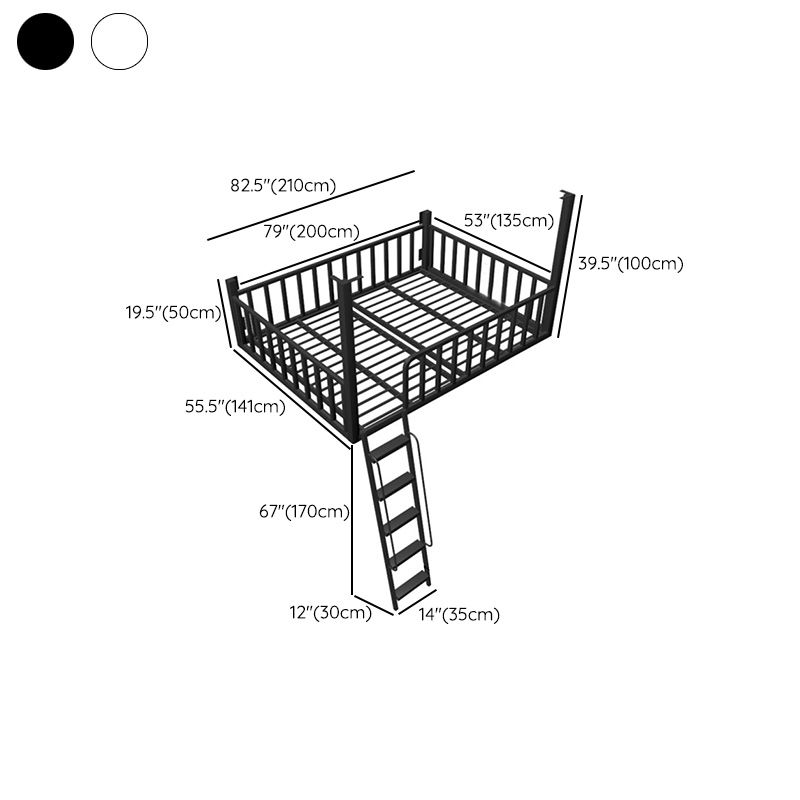 Black/White Loft Bed Metal Open Frame Kids Bed with Guardrail