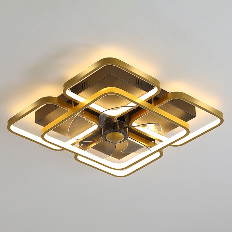 Modern Simple Metal Ceiling Fan Lamp Geometry LED Ceiling Fan Light for Living Room