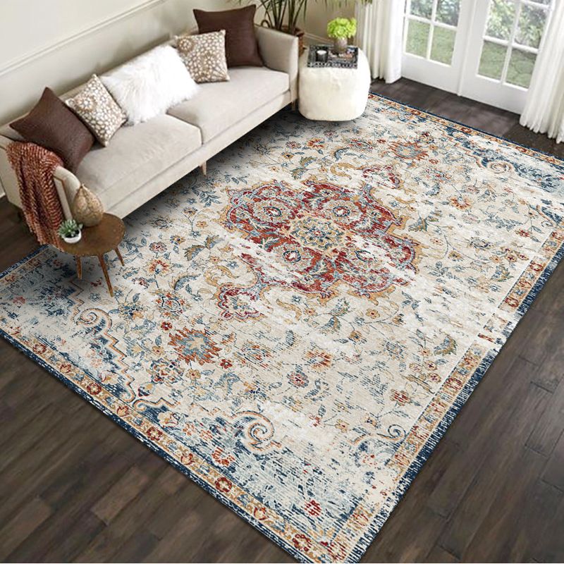 Antique Polyester Carpet Multicolor Tribal Pattern Rug Anti-Slip Backing Indoor Rug for Living Room