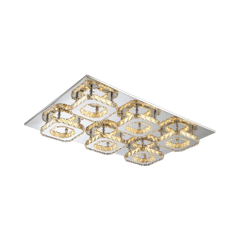 Block Flush Ceiling Light Modern Style Faceted Crystal Chrome Flushmount Lighting