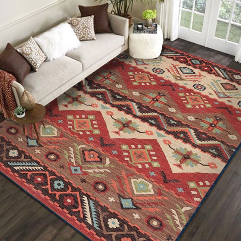 Nostalgia Multicolor Patterned Rug Polyester Bohemia Rug Anti-Slip Backing Stain Resistant Washable Carpet for Home Decor