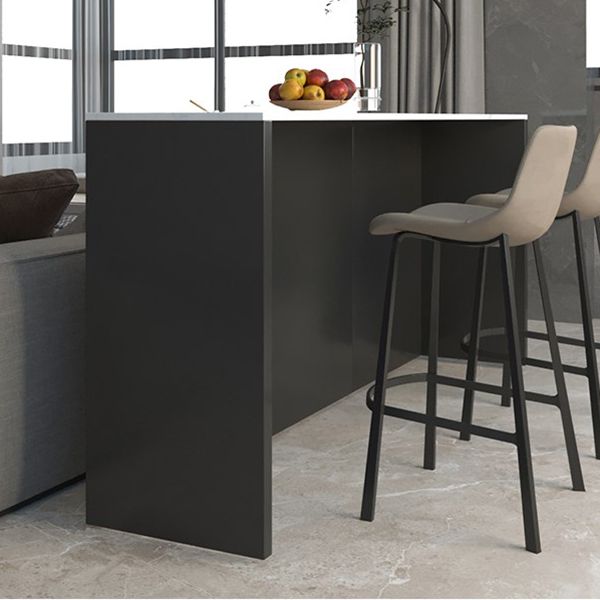 Contemporary Pub Table with Black Metal Base Rectangle White Stone Top Bar Table