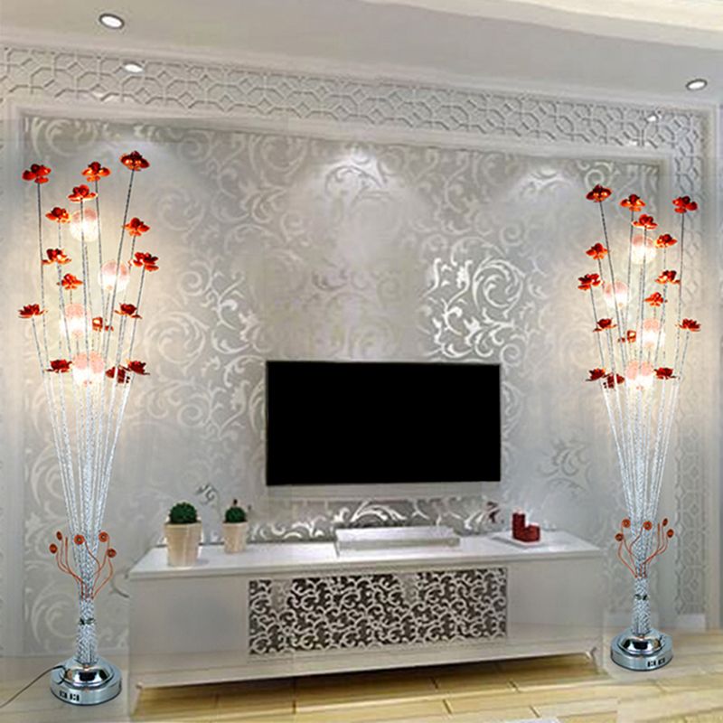 Aluminum Wire Red Floor Light Flower Farmhouse LED Standing Floor Lamp for Living Room