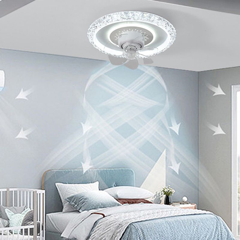 Modernism 7-Blade Ceiling Fan Polish Finish Metallic LED Fan with Light for Room