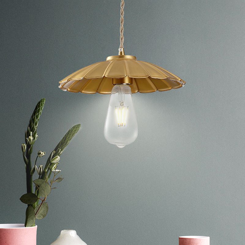 1-licht metalen hanglampverlichting vintage messing kegel slaapkamer hangende lamp met verstelbaar snoer