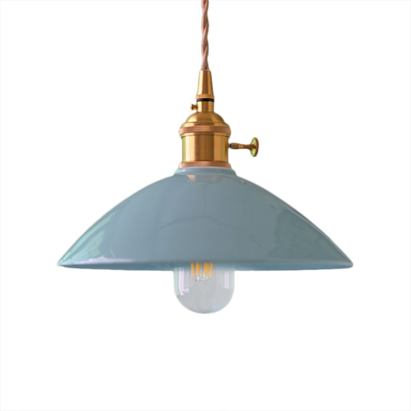 Dome Shade Fer Pendant Lightture Vintage Single Light Restaurant Plafond plafond Light en blanc / rose / bleu