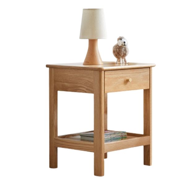 Oak and Beech Nightstand Storage Bedside Table for Nursery with Shelves