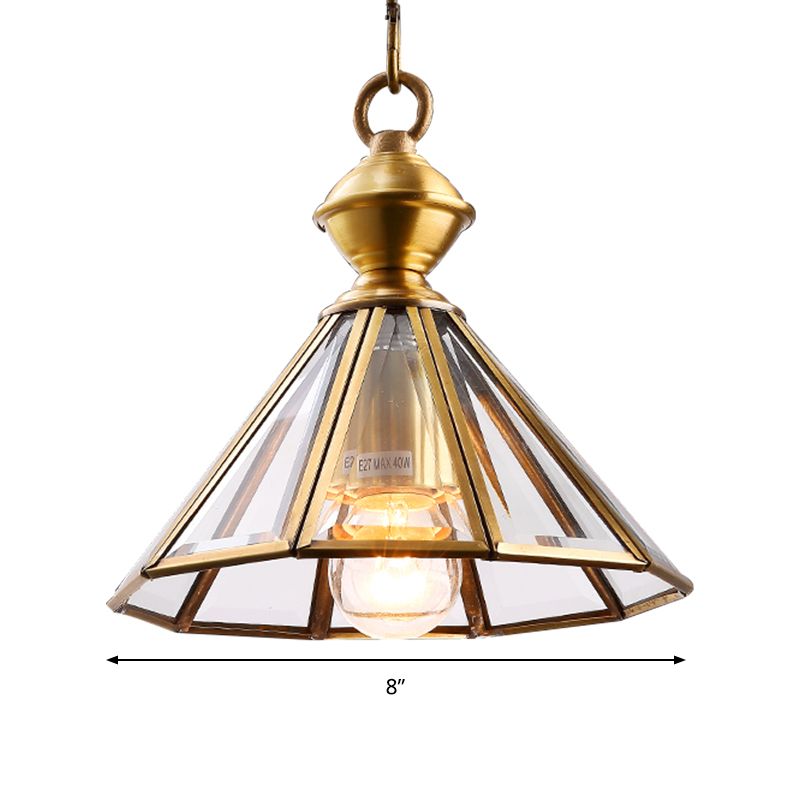 1 Bulb Hanging Ceiling Light Traditional Living Room Suspension Pendant Lamp with Cone Clear Glass Shade