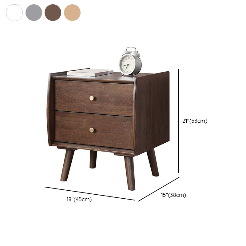 2 Drawers Solid Wood Nightstand Modern Night Table With Legs ,20.9" Tall