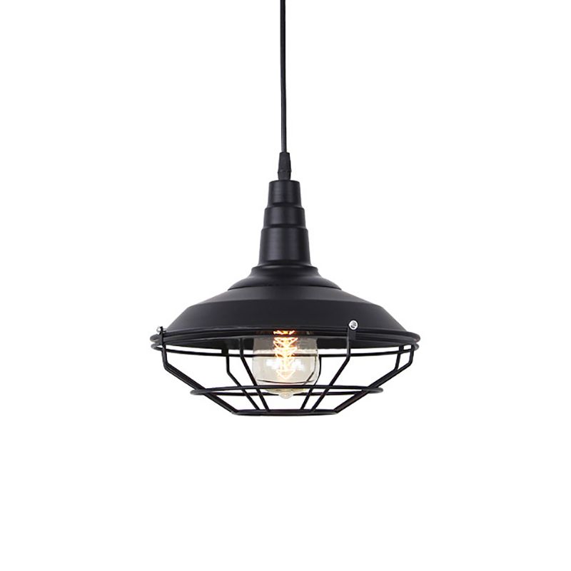 Barn salon suspendu nautique fer 1-Light Black Pendant Lightture avec cage métallique