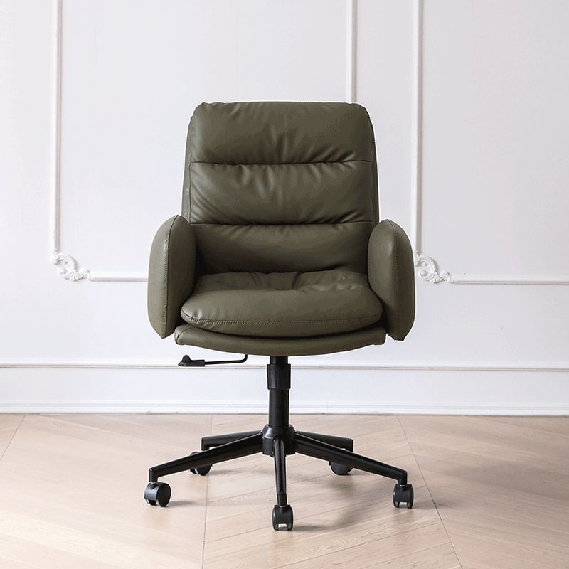 Modern Tufted Swivel Chair Faux Leather Mid-Back Executive Chair