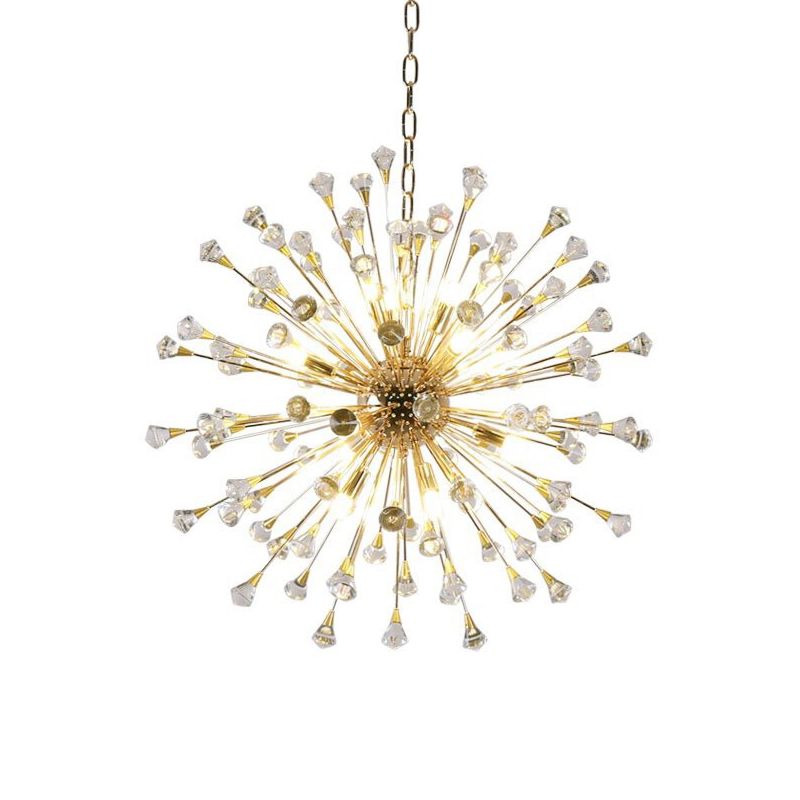 Urchin Chandelier Postmodern Metallic LED Golden Hanging Lamp with Crystal Accents