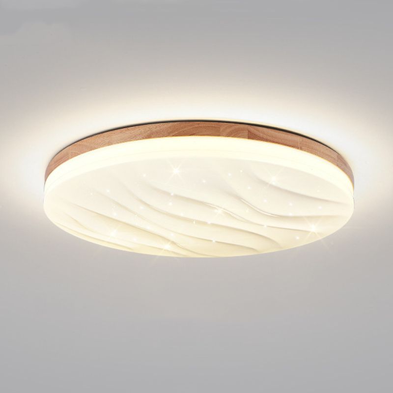 Single Beige Flush Mount Lighting Circle Wooden LED Ceiling Light