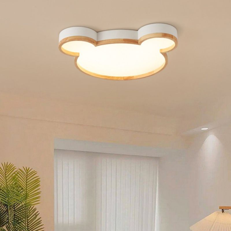 Single Modern Beige Flush Mount Lighting Wooden Ceiling Light for Bedroom