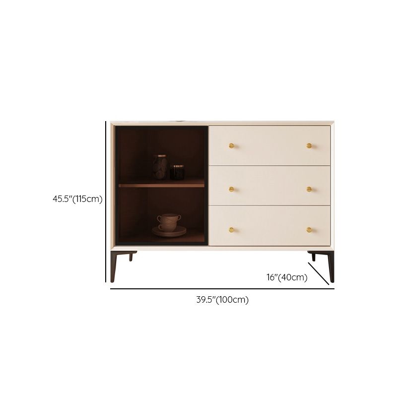 Glam Credenza Glass Doors Stone Side Board with Cabinets and Drawers