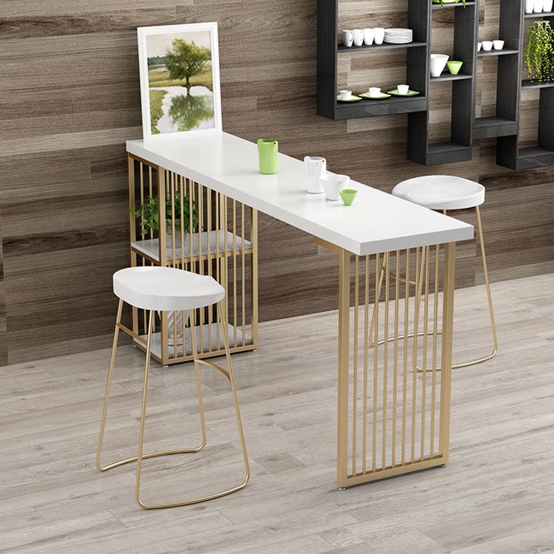 White Solid Wood Top Bar Table Glam Gold Metal Frame Pub Table