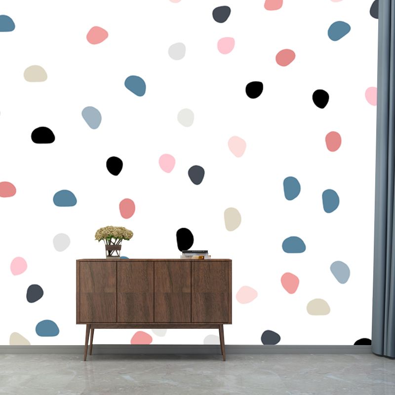 Multicolored Spots Wall Mural Stain-Proof Kids Style Bedroom Wall Covering on White