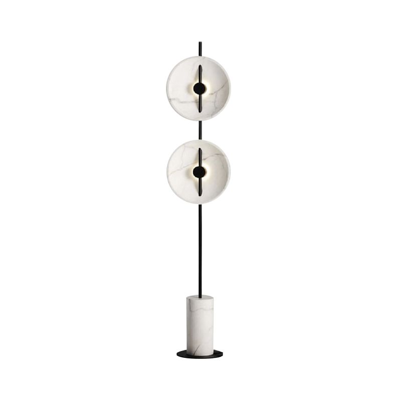 Designer Rotating Disc Floor Light Marble 2 Bulbs Sitting Room Stand Up Lamp in Black and White