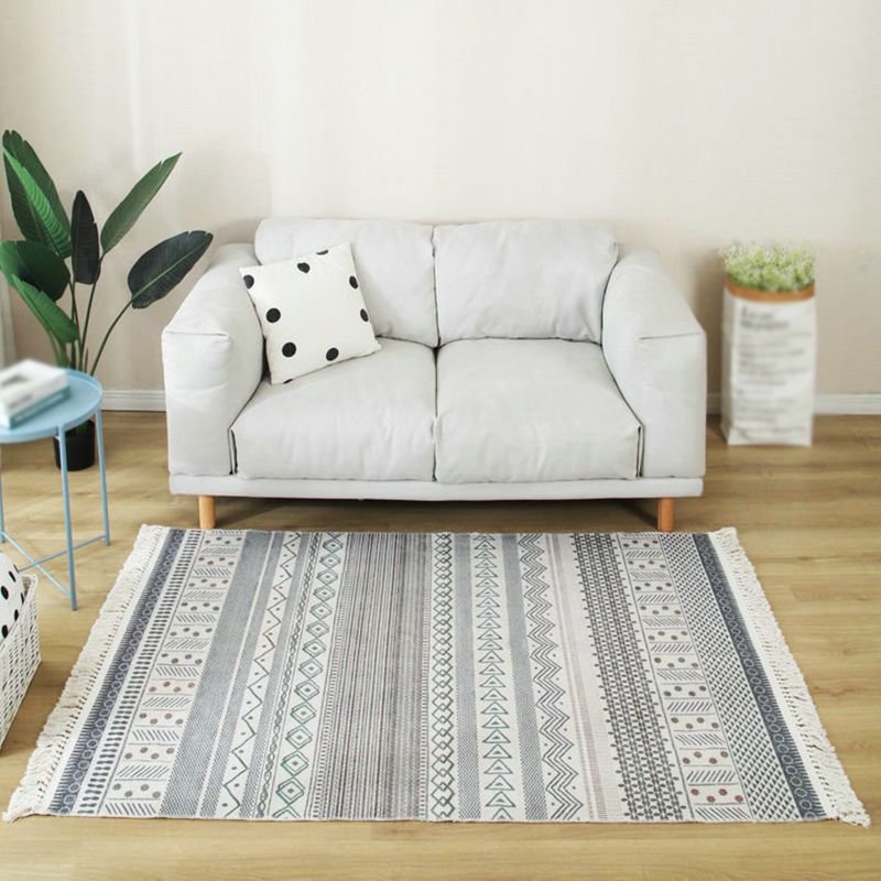 Color Mixed Bohemian Area Carpet Cotton Southwestern Pattern Indoor Rug Fringe Backing Carpet for Living Room