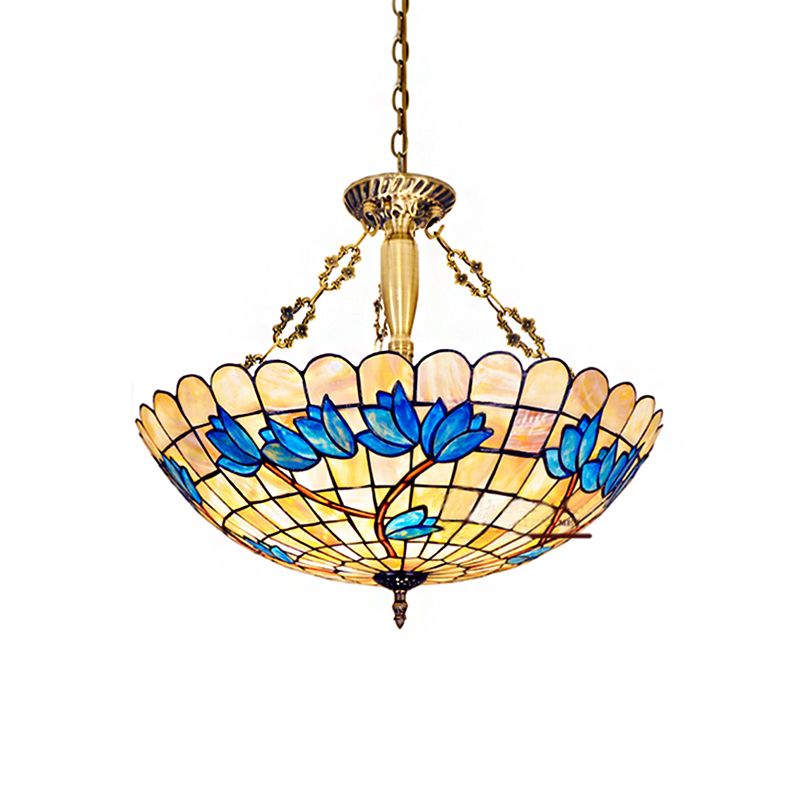 Country Scalloped Edged Semi Flush Light Stained Glass 4 Heads Tulip Semi Flush Mount for Living Room