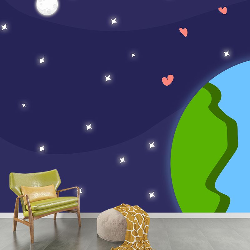 Art Style Children Kids Planet Mural Wallpaper Illustration Mildew Resistant Wall Art