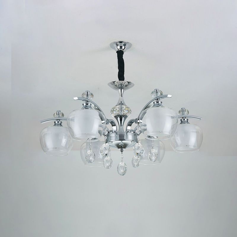 Chrome Spoutnik Place de lustre suspendu moderne en verre transparent 6-LIGHT PENDANT À CRISTAL DROP