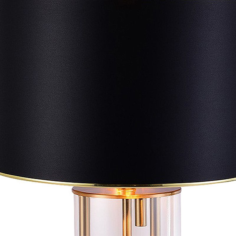 Traditional Drum Shape Night Light 1 Bulb Fabric Night Table Lamp in Black with Cylinder Clear Glass Base