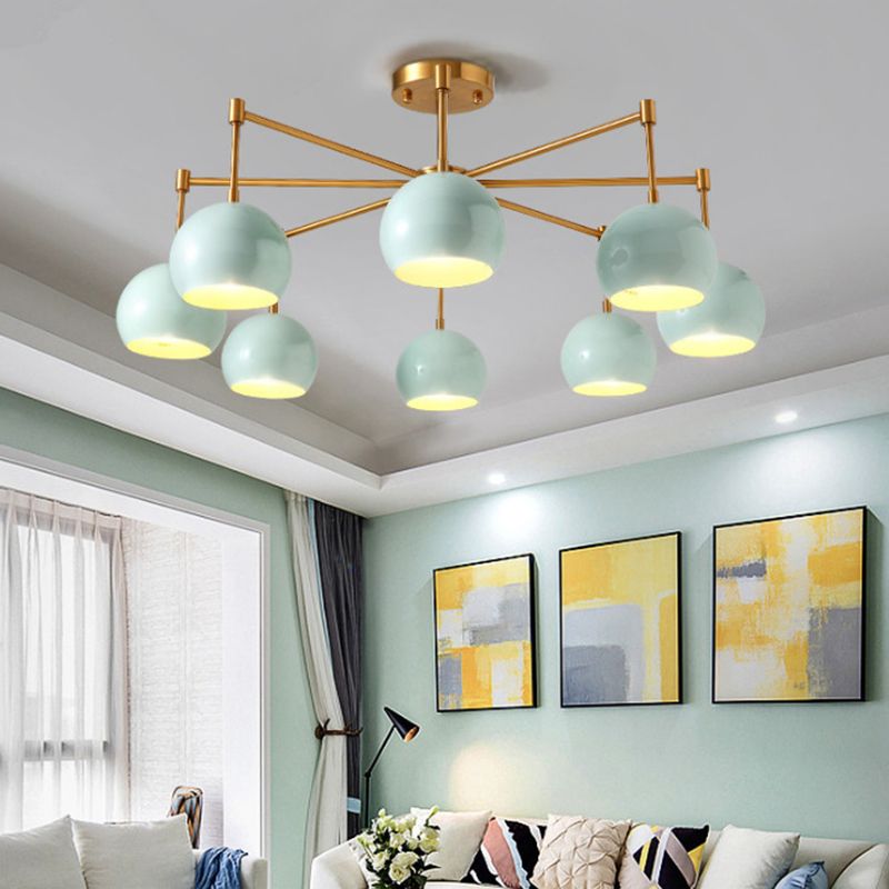 Globe Living Room Semi Flush Metal Modernist Ceiling Flush with Radial Arm in Green