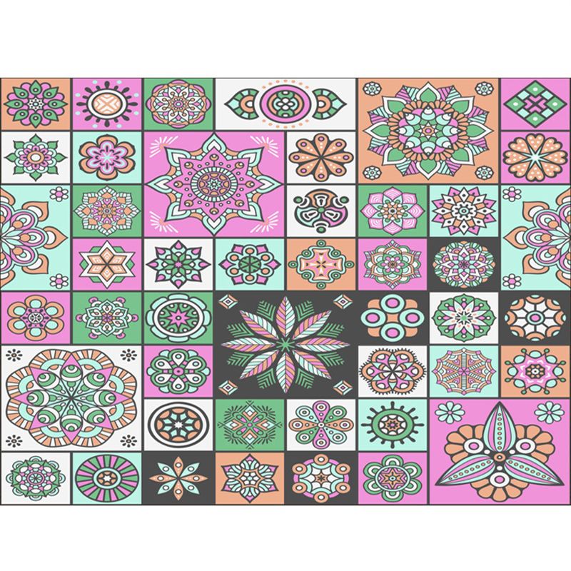 Bohemian Mosaic Tile Print Rug Multicolored Polypropylene Rug Stain Resistant Washable Non-Slip Backing Rug for Home Decoration