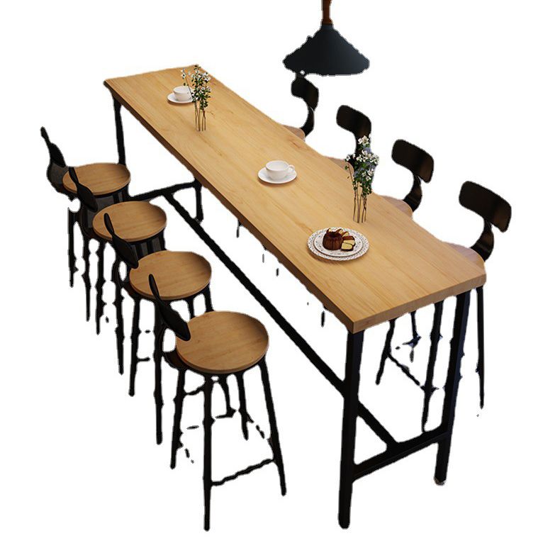 Solid Wood Bar Dining Table Industrial Bar Dining Table with Black Trestle Base