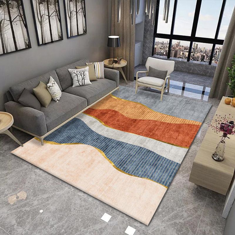 Orange Contrast Color Rug Polyester Nordic Rug Stain Resistant Rug for Drawing Room