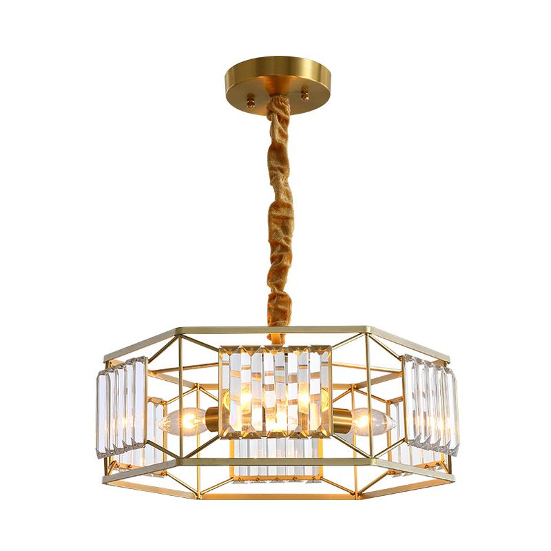 Hexagon Metal Frame Hanging Light Modern Crystal Block 3 Heads Gold Hanging Ceiling Light