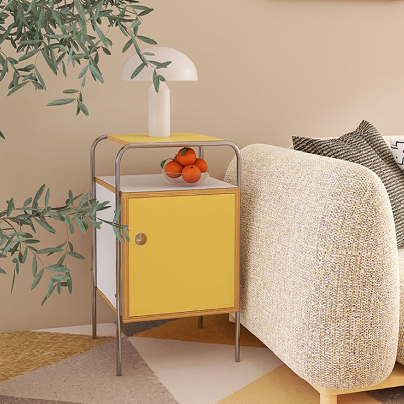 Contemporary Yellow Wooden Night Table with 1 Cabinet for Bedroom