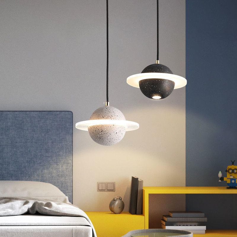 Modern Hanging Light Fixture 1-Light Stone Pendant Lamp with Acrylic Shade for Bedroom