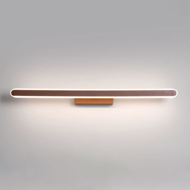 Modern Linear Wall Light Fixture Metal Single Light LED Mirror Light for Bathroom in Brown