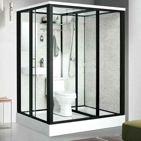 Rectangle Shower Stall Black Sliding Shower Stall with White Base