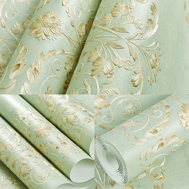 Nostalgic Embroidered Floral Wallpaper for Bedroom 57.1-sq ft Wall Decor in Pastel Color